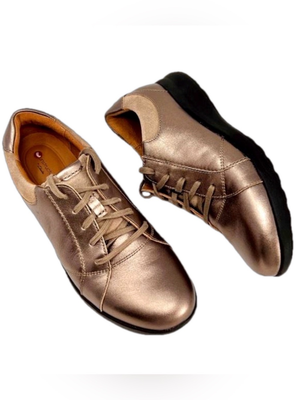Clarks Unstructured Metallic Lace Up Tie Woman Lady Walking Shoe All Day Comfort